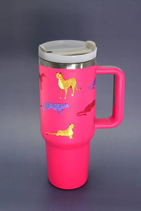 40oz STAINLESS STEEL TUMBLER CHEETAH: CHEETAH MULTI FUCHSIA