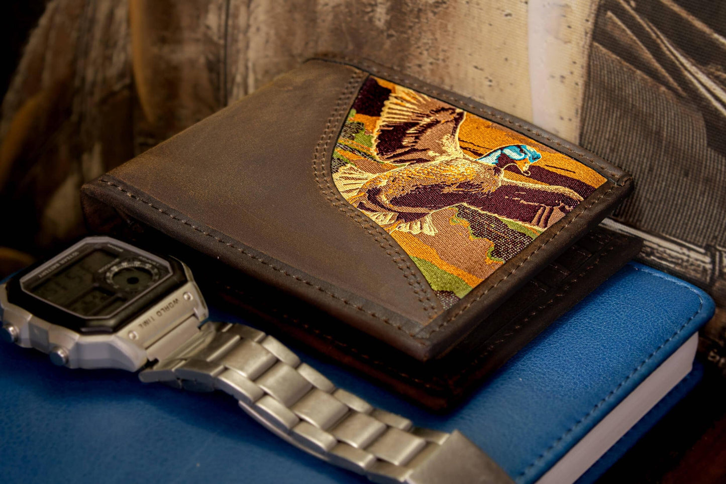 Mallard Men's Bifold Woven Patch Leather Wallet.