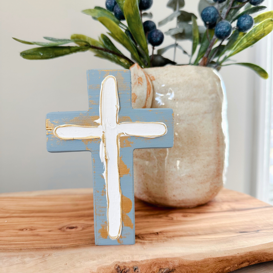 Chunky Wood Cross | Rustic Home Decor | Farmhouse | Cross: Dusty Blue