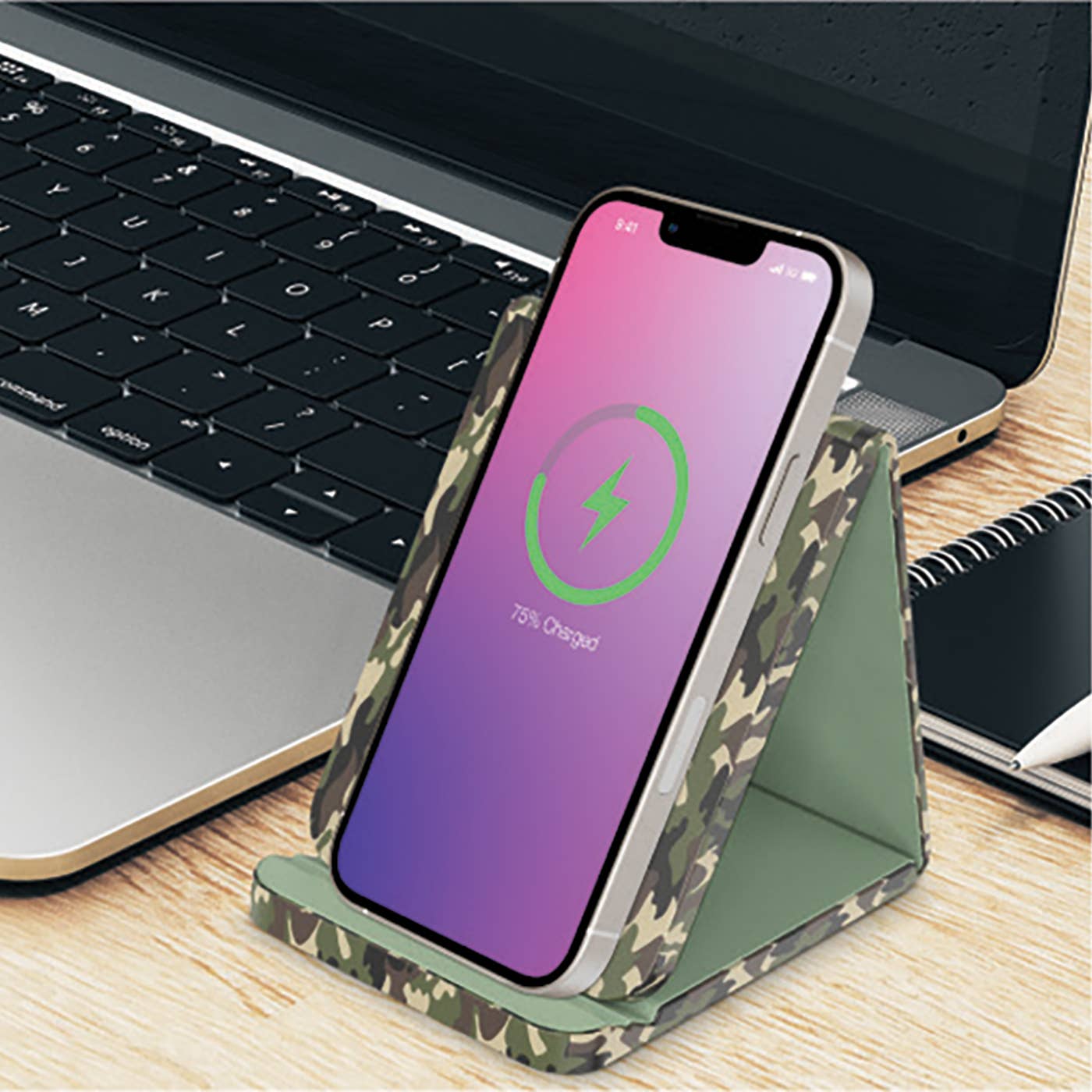 Green Camo - Leather Wireless Charging Folding Stand