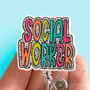 Social Worker Bright Medical Badge Reel Holder   : Alligator clip