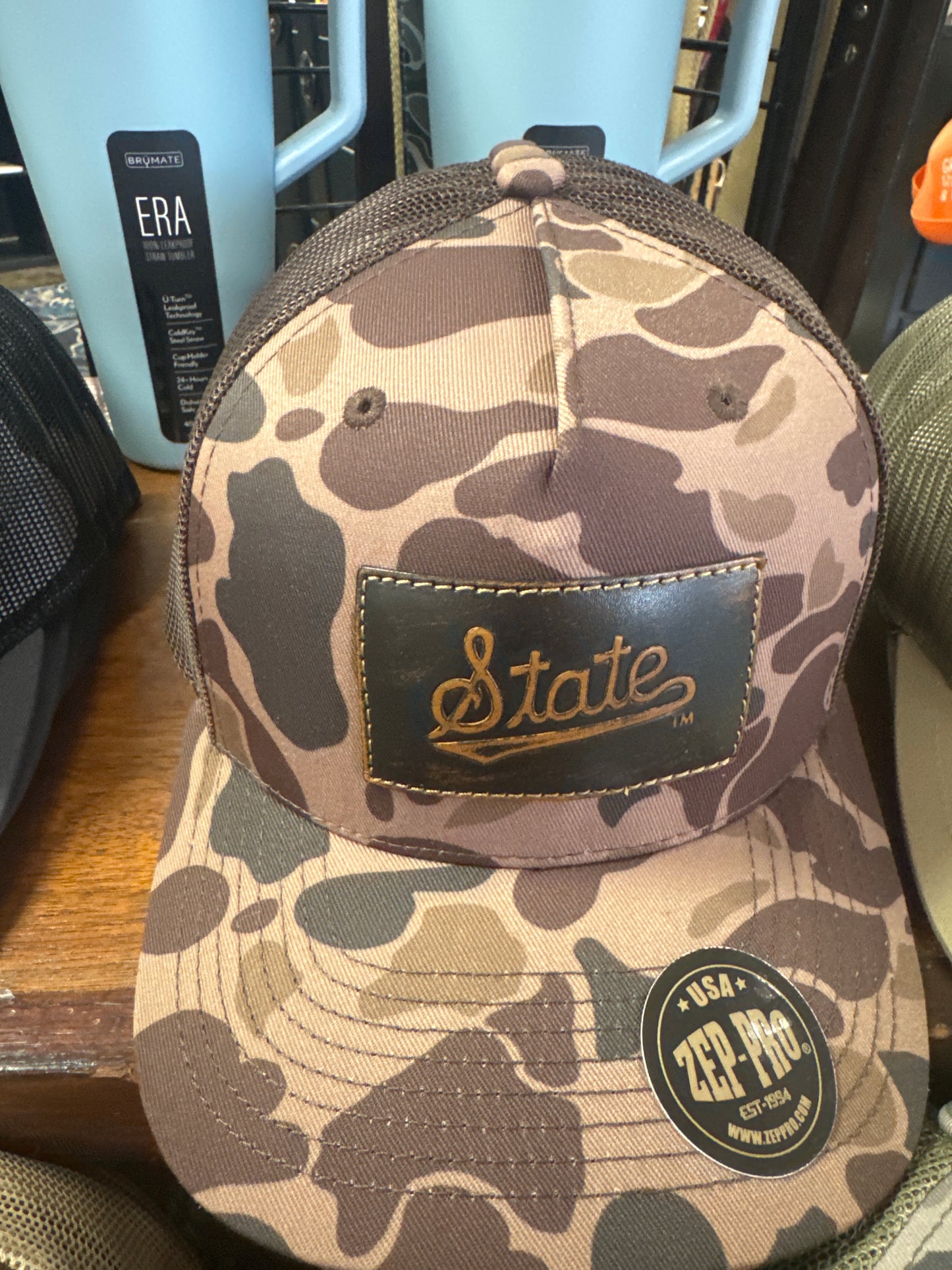 Zeppro hat Old School Camo MSU State Script