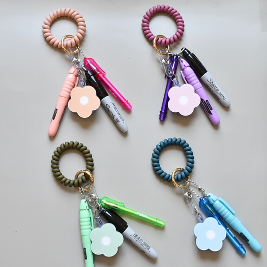 Badge Reel Keychain – Retractable ID Holder with Pens : Blue