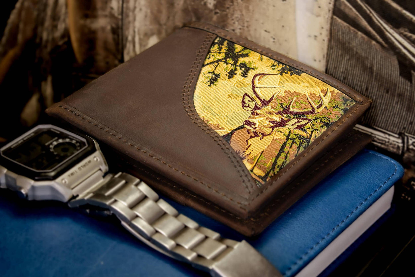 Buck Men's Bifold Woven Patch Leather Wallet.