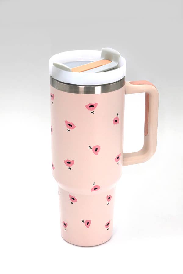 40oz STAINLESS STEEL TUMBLER FLOWER: FLOWER WHITE