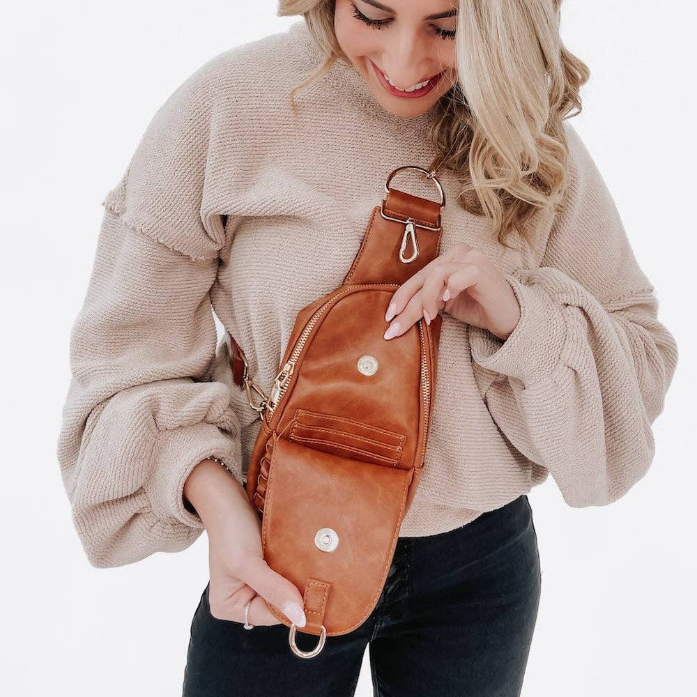Waverly Woven Sling Bag (Free Strap Extender!): Brown