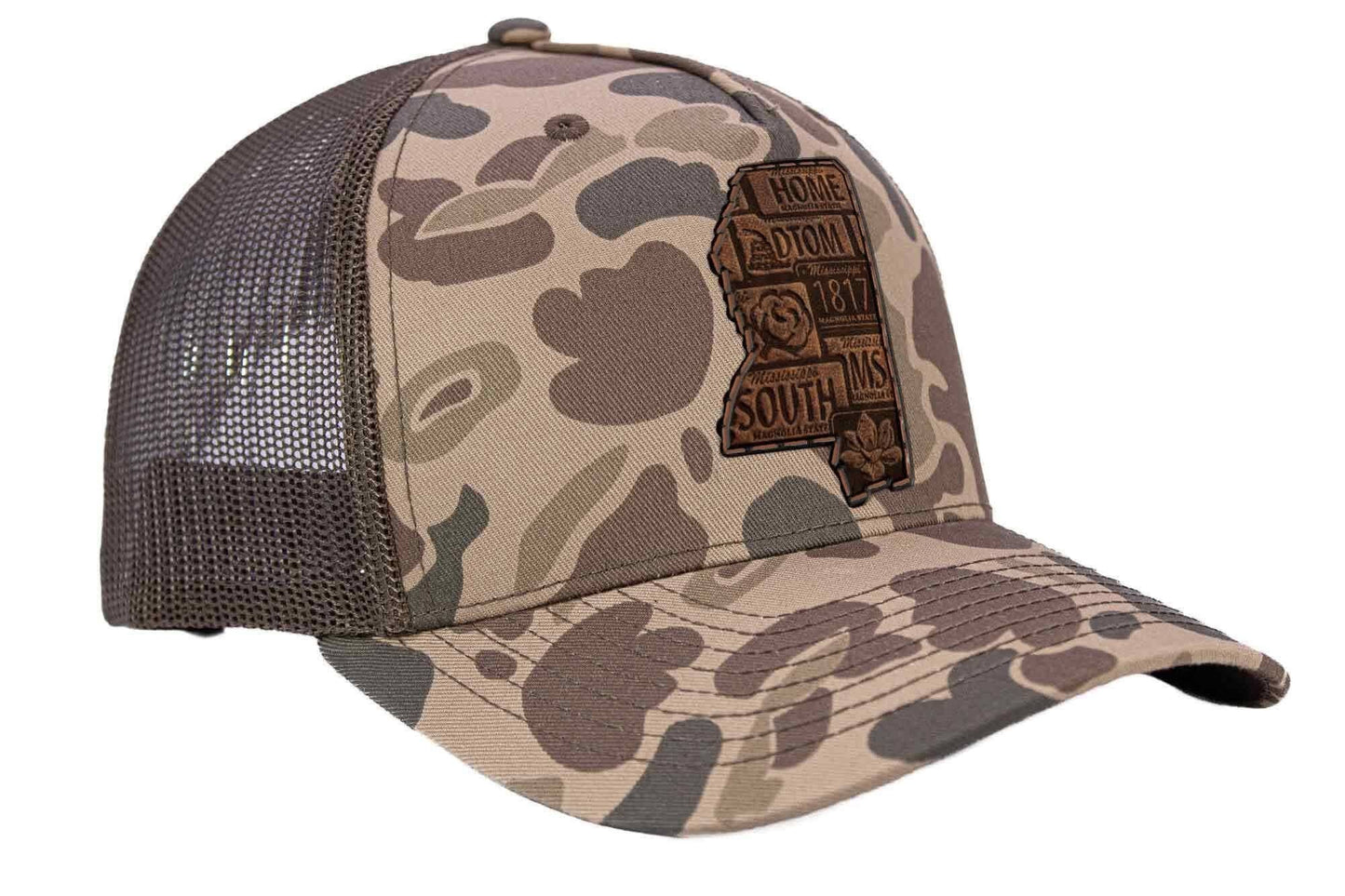 Mississippi Map Old School Camo Trucker Hat.