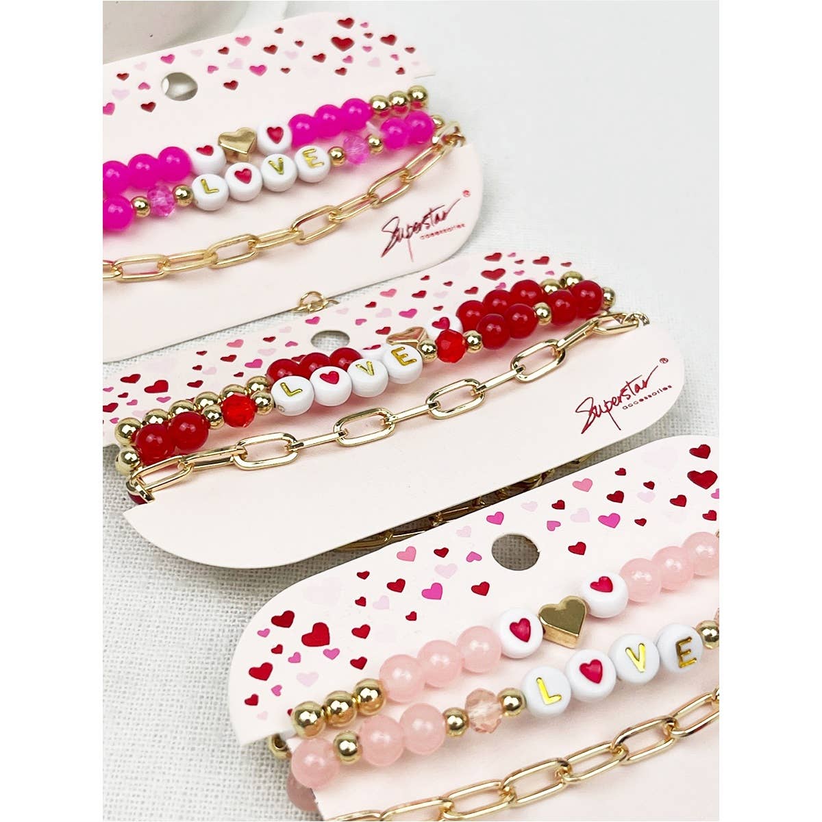 Love Heart Valentine Theme beaded Bracelets: MIX COLOR