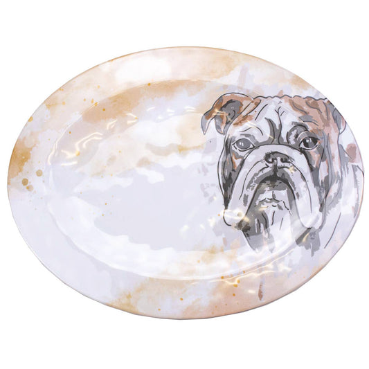 Bulldog Love Melamine Platter   White/Multi   18x14