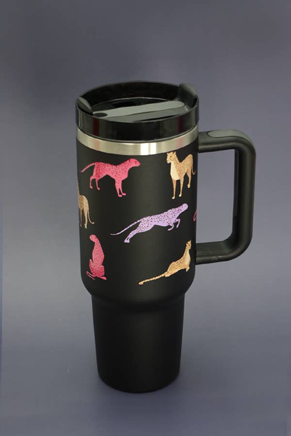 40oz STAINLESS STEEL TUMBLER CHEETAH: CHEETAH GOLD FUCHSIA