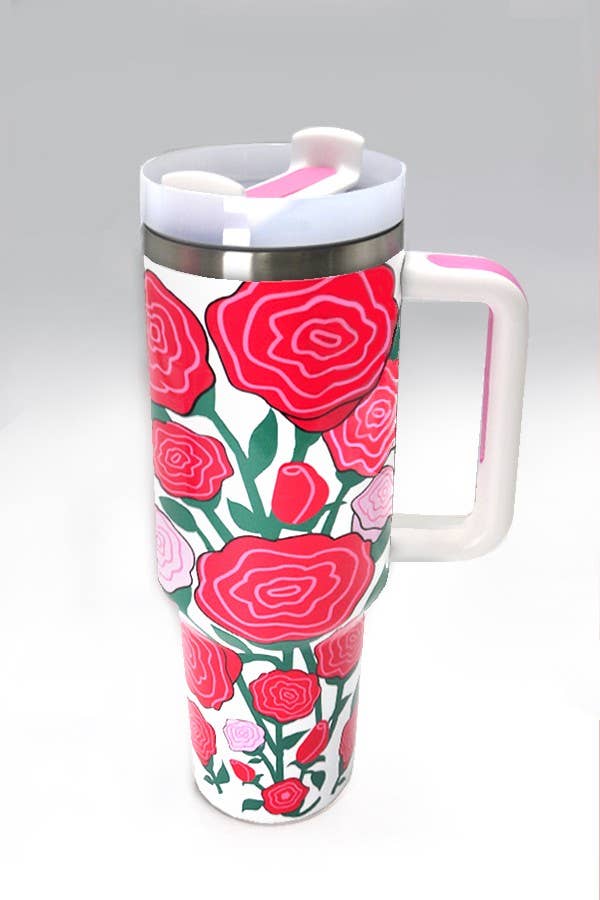 40oz STAINLESS STEEL TUMBLER FLOWER: FLOWER WHITE