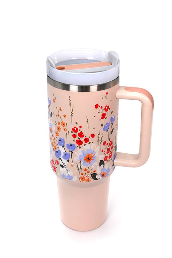 40oz STAINLESS STEEL TUMBLER FLOWER: FLOWER WHITE