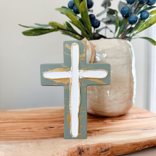 Chunky Wood Cross | Rustic Home Decor | Farmhouse | Cross: Sage Green