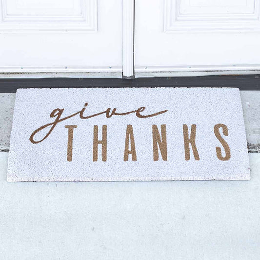 Give Thanks Coir Doormat   White/Coffee   30x18