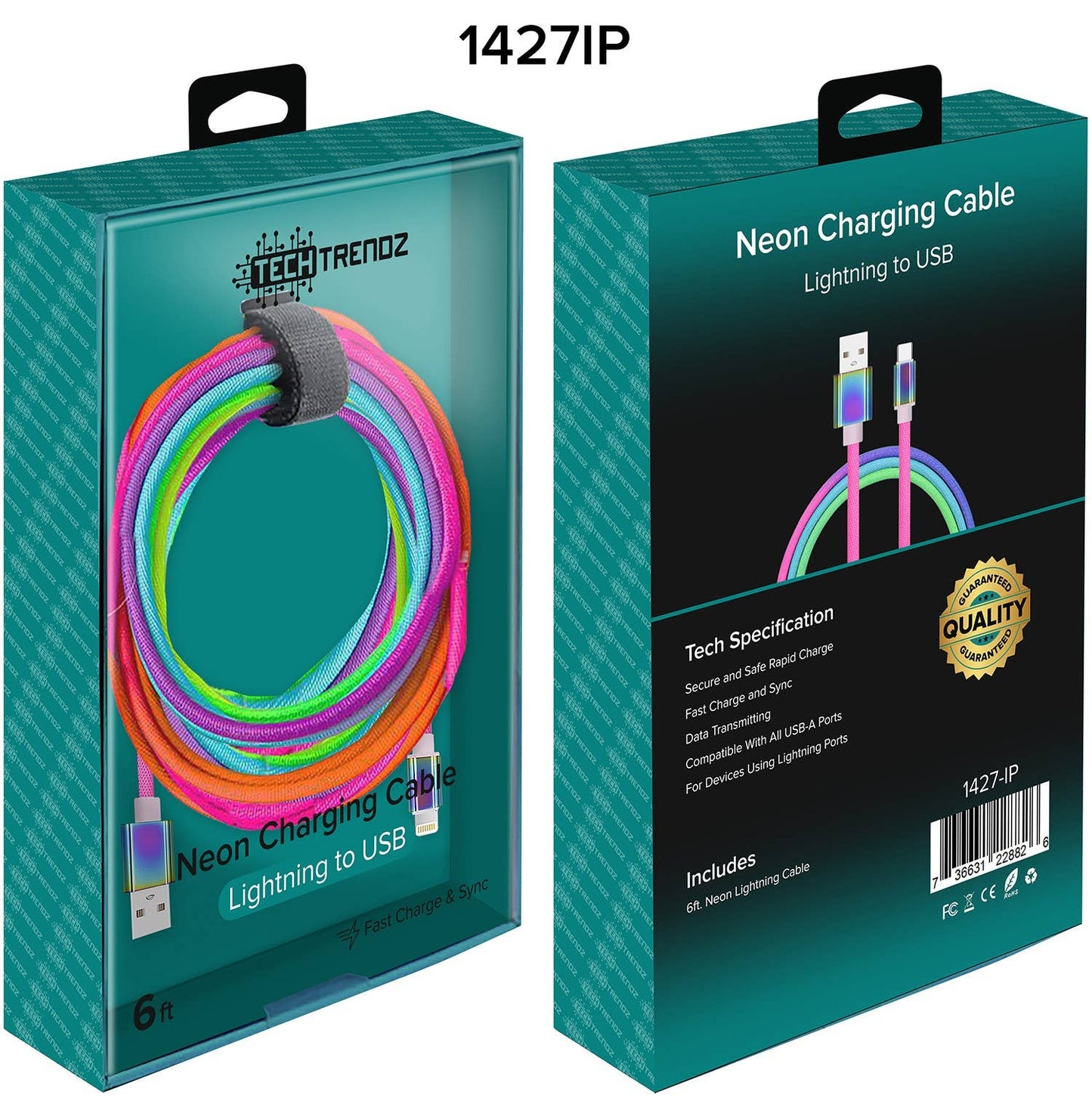 Neon Lightning Cable - 6ft