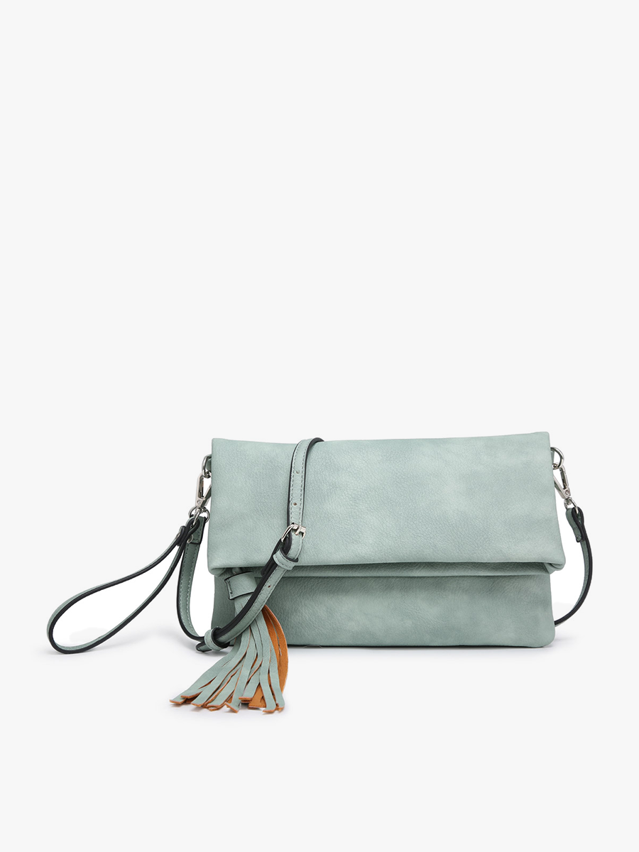 M1772 Austin Flapover Tassel Crossbody Clutch: Lt. Teal