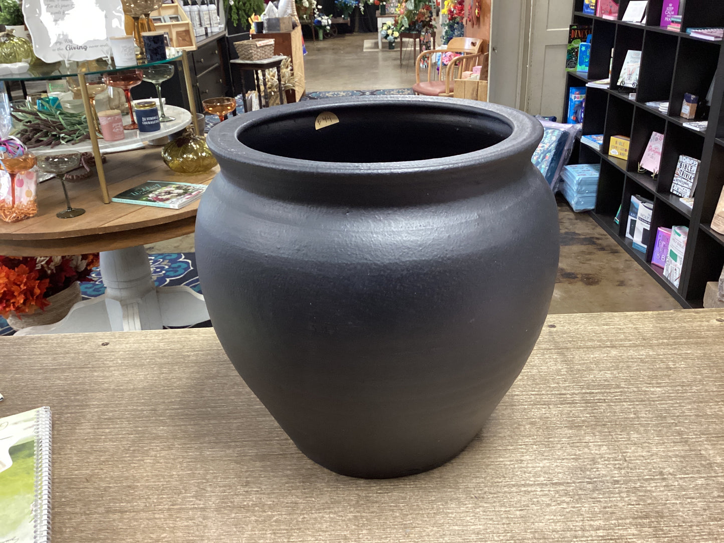 Large Black Tapered Stoneware Planter