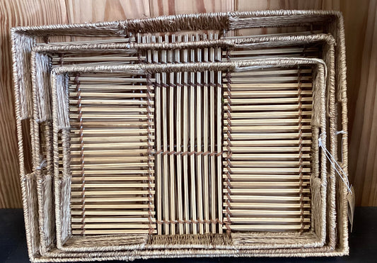 Bamboo and Jute Handled Basket Tray 15”