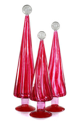 Candy Striped Large Red Glass Tree Set -3 Piece