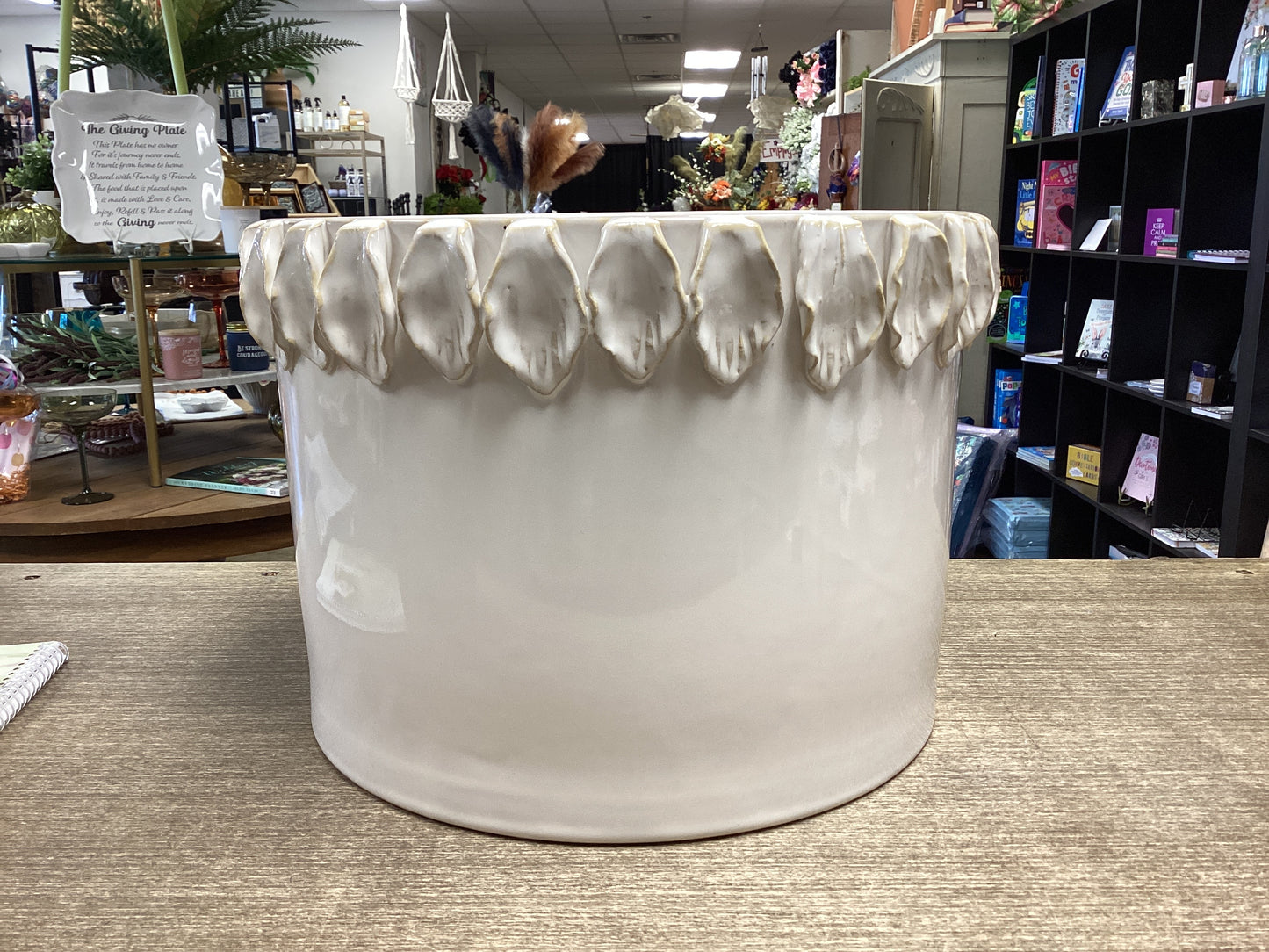White leaf Ceramic Planter- Large