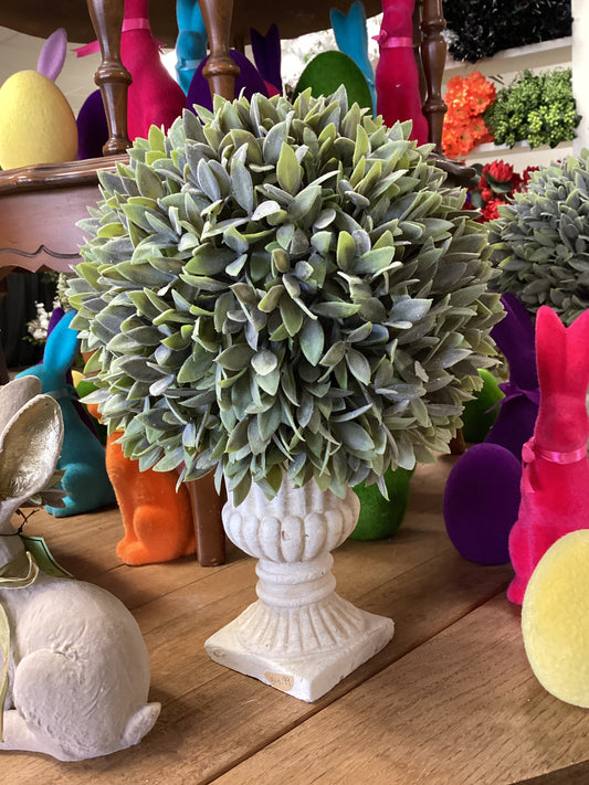 Flocked Sage Ball in Urn