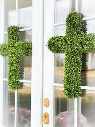 Preserved Boxwood Crosses with Satin Bow 24”