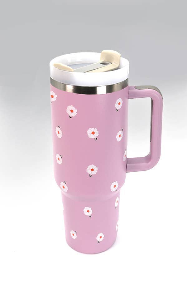 40oz STAINLESS STEEL TUMBLER FLOWER: FLOWER WHITE