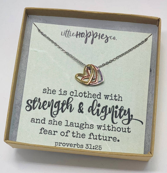 Christian Jewelry, heart necklace, Strength an dignity, Thank you gift, Christian gift, Christian jewelry, Christmas gift, Gift for friend