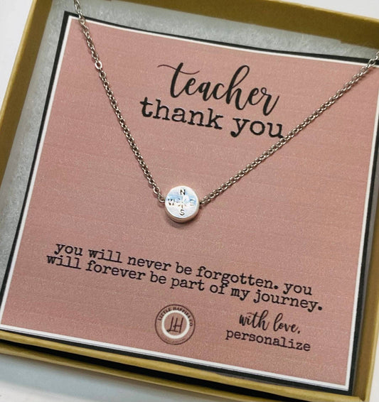 Gift for teacher, Teacher gift, Teacher appreication gift, gift from student, inexpensive teacher gift, compass necklace, teacher gifts