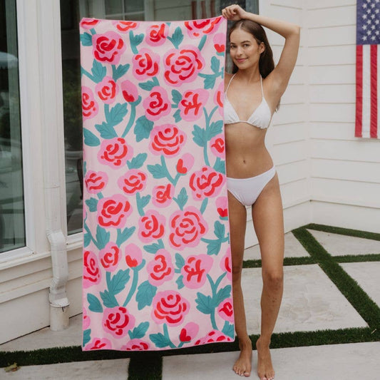 Roses All Over Microfiber Beach Towels