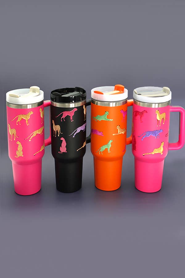 40oz STAINLESS STEEL TUMBLER CHEETAH: CHEETAH GOLD FUCHSIA