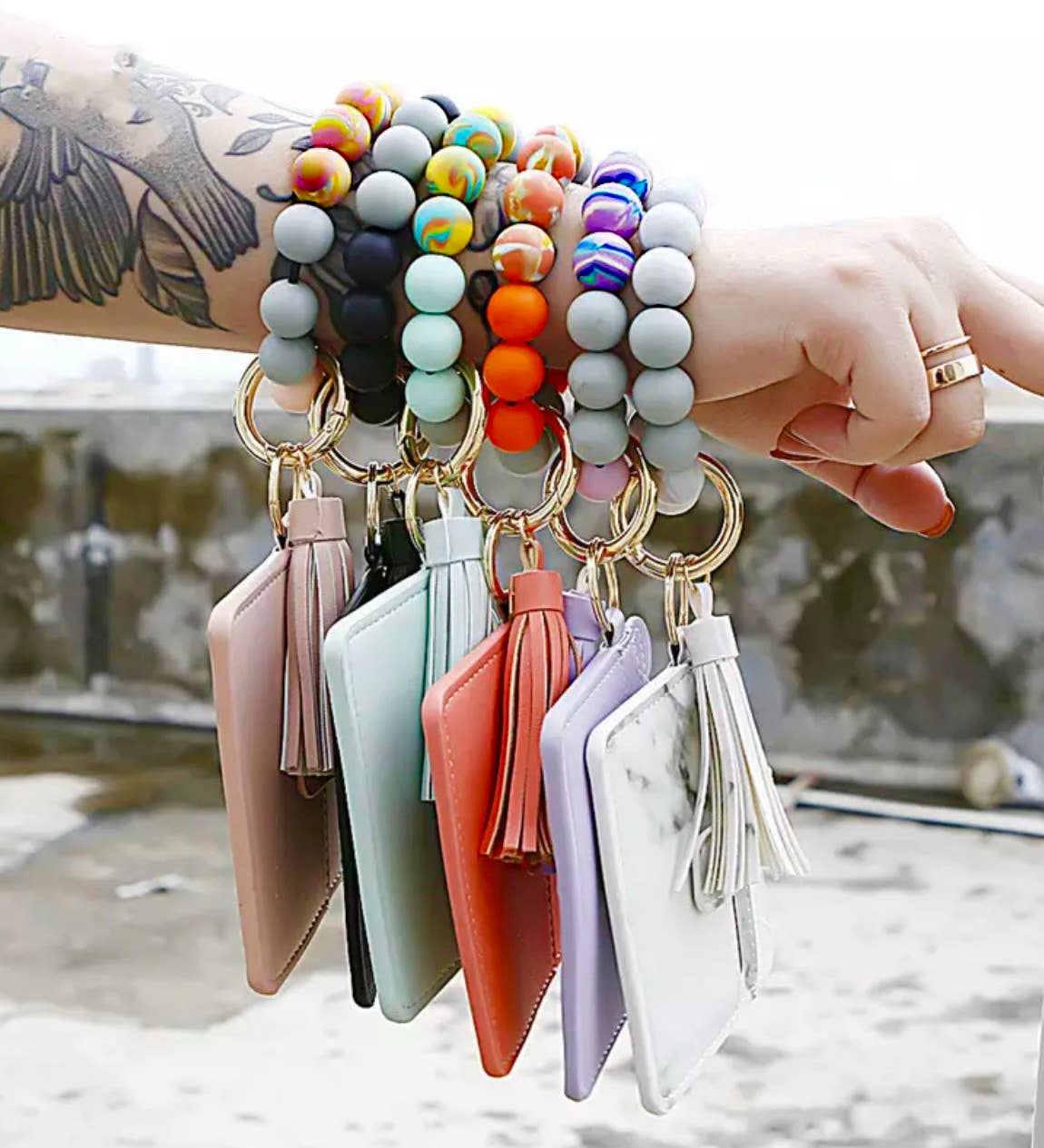 Wallet Wristlet Silicone Bead Tassel Keychains