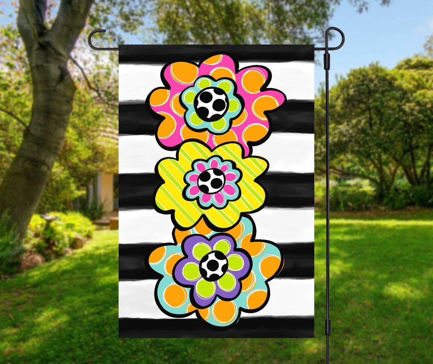 Whimsical Flower Stack Summer Garden Flag: Double Sided