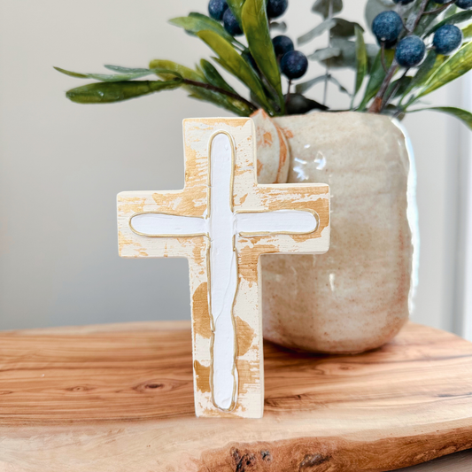 Chunky Wood Cross | Rustic Home Decor | Farmhouse | Cross: Off-White