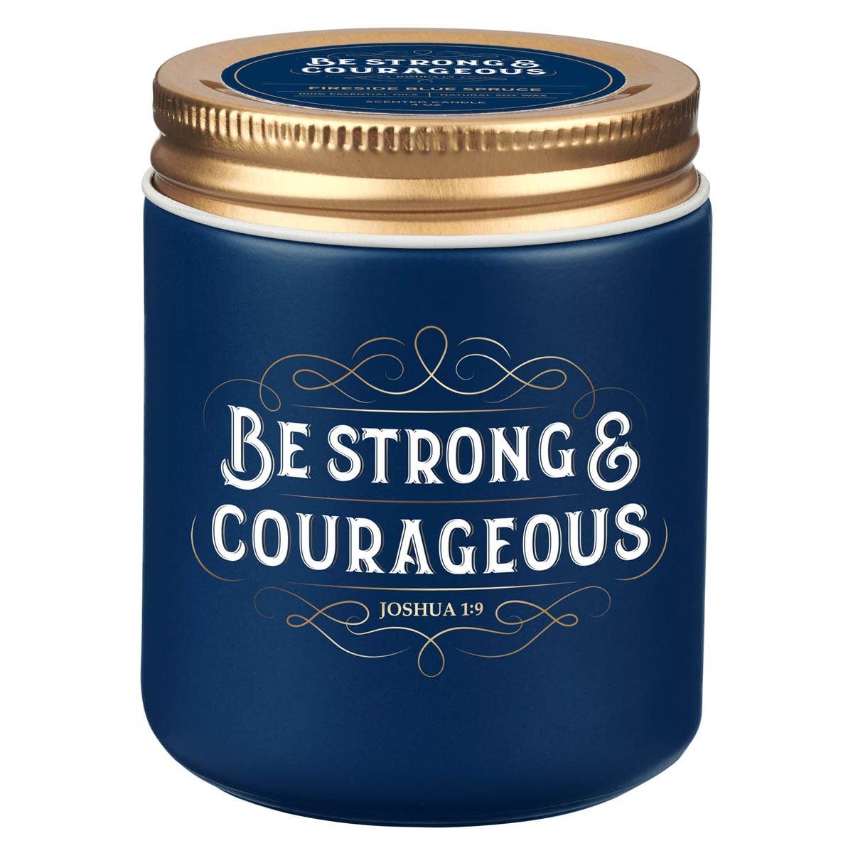 Glass Candle w/Screw Lid Navy Strong & Courageous Josh 1:9