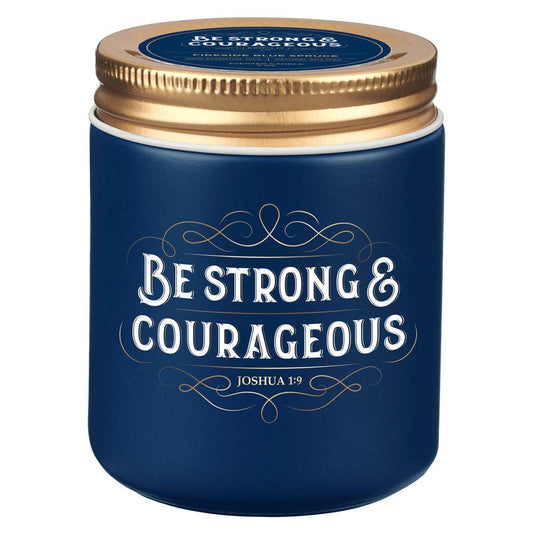 Glass Candle w/Screw Lid Navy Strong & Courageous Josh 1:9
