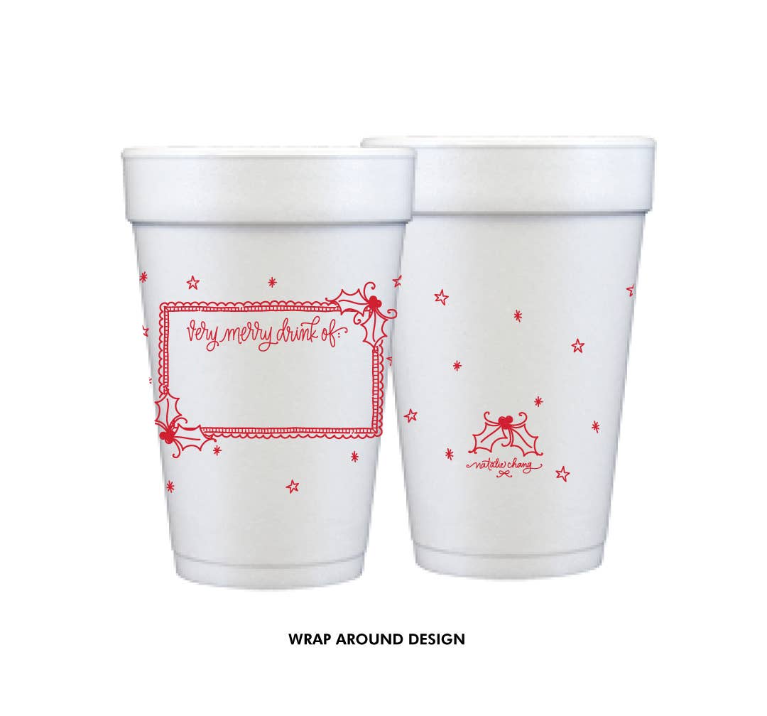 Merry Name Tag | Christmas Cups & Napkins (ALL): FOAM Cups | Mix of Red & Green