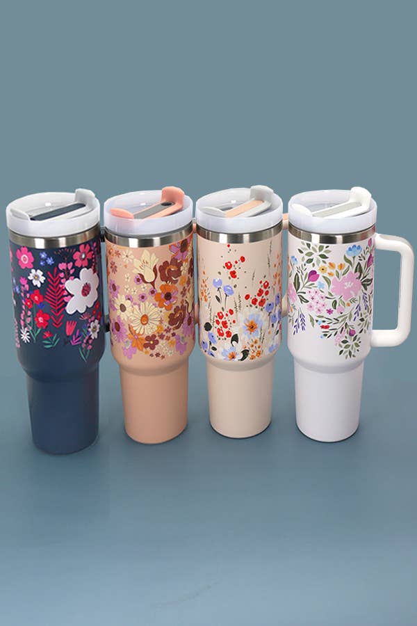 40oz STAINLESS STEEL TUMBLER FLOWER: FLOWER WHITE