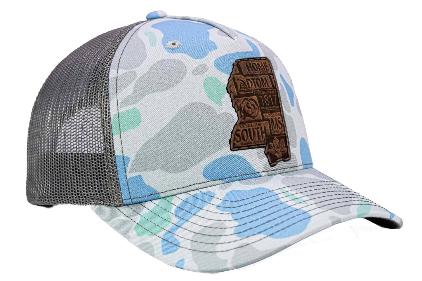 Mississippi Map Old School Camo Trucker Hat.