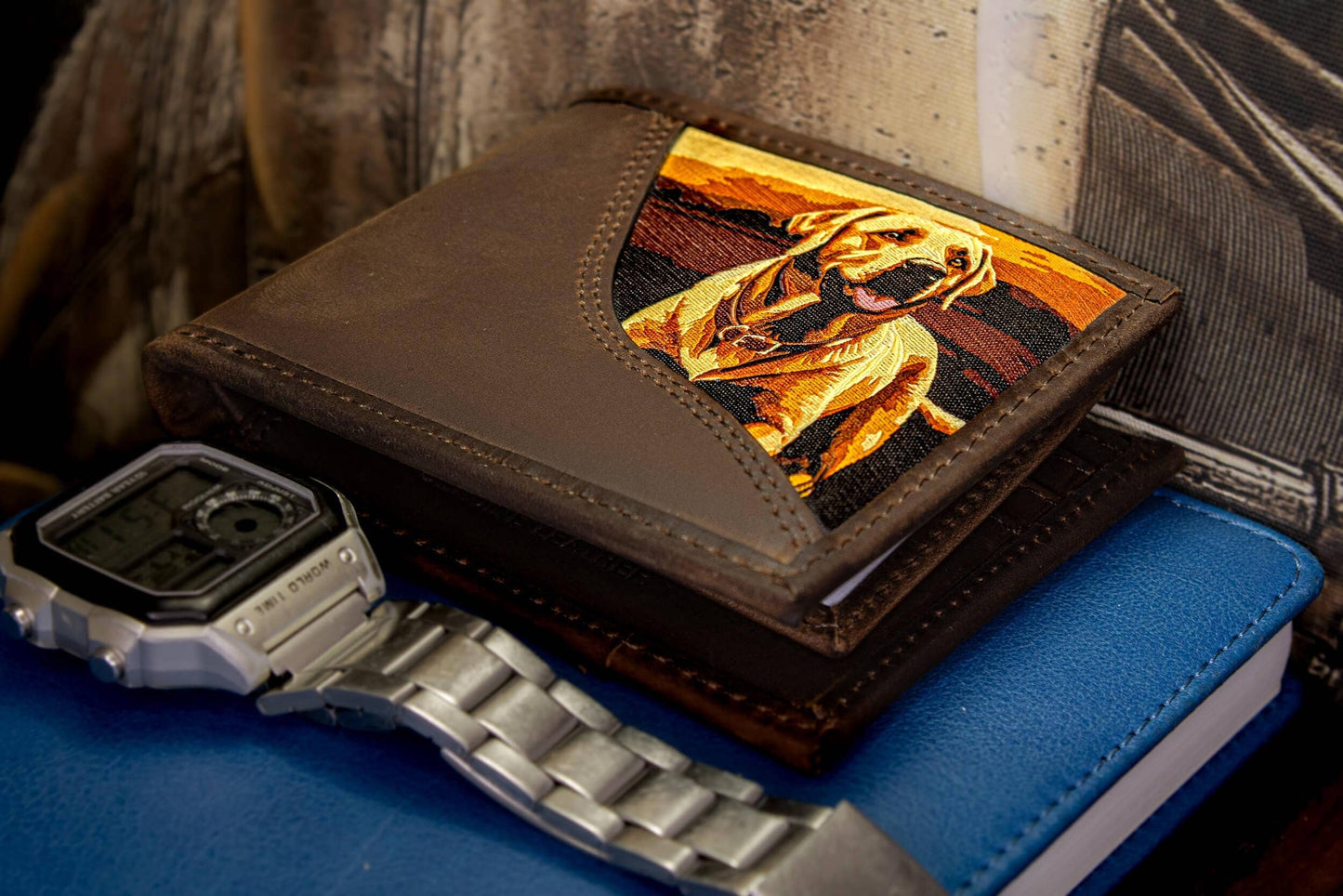 Lab Men's Bifold Woven Patch Leather Wallet.