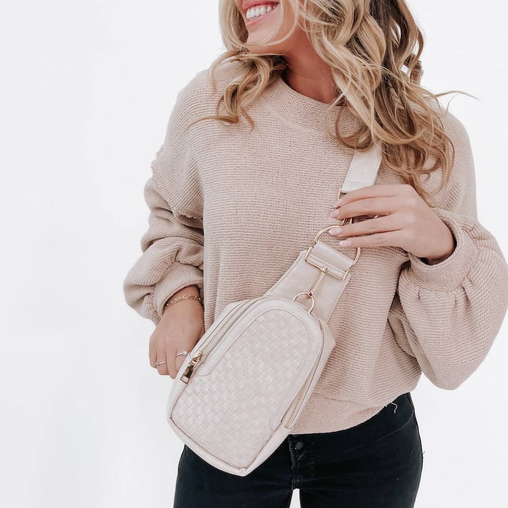 Waverly Woven Sling Bag (Free Strap Extender!): Cream