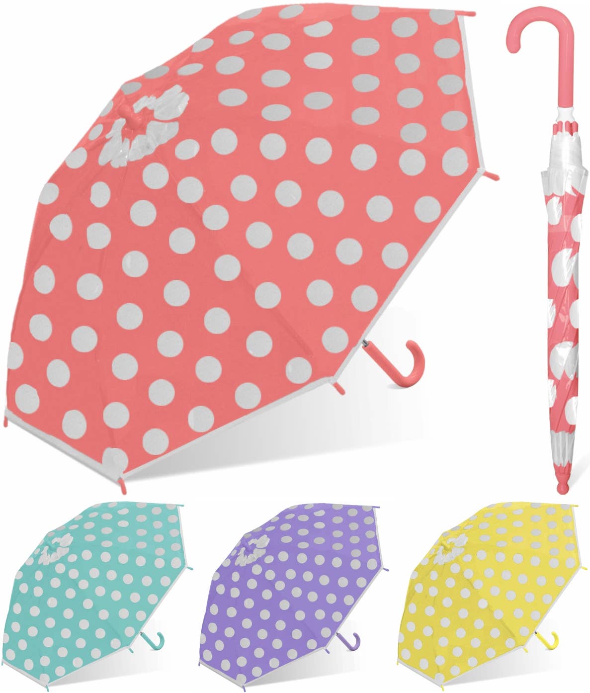 Children Clear Umbrellas w/Assorted Color Polka-Dot Prints