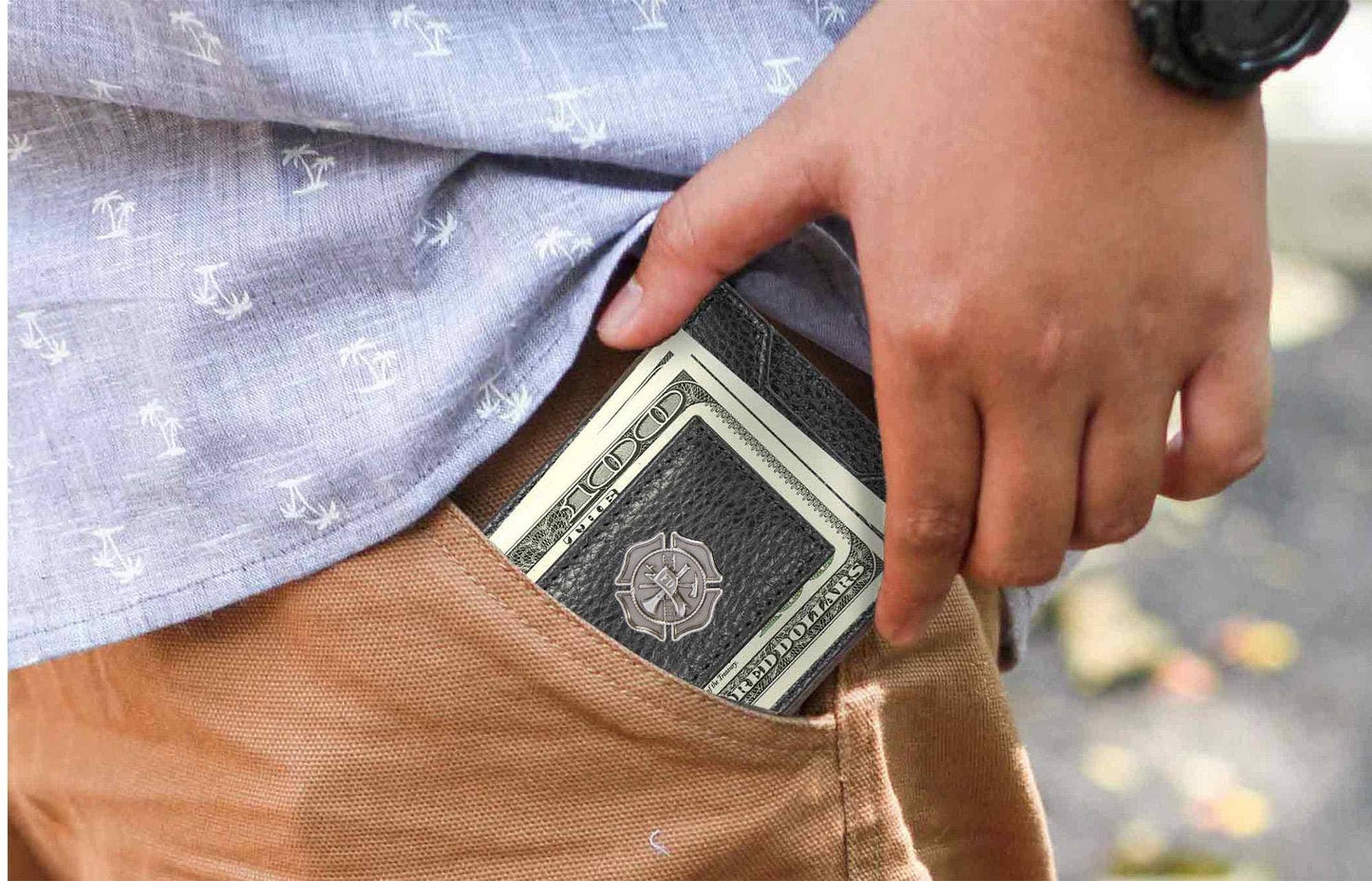 Maltese Cross Magnetic Leather Slim Wallet
