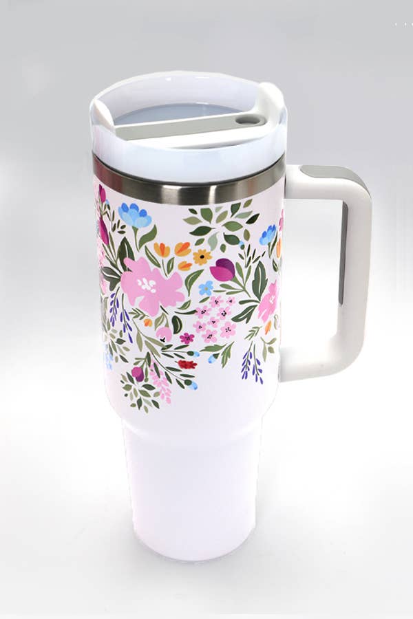 40oz STAINLESS STEEL TUMBLER FLOWER: FLOWER WHITE