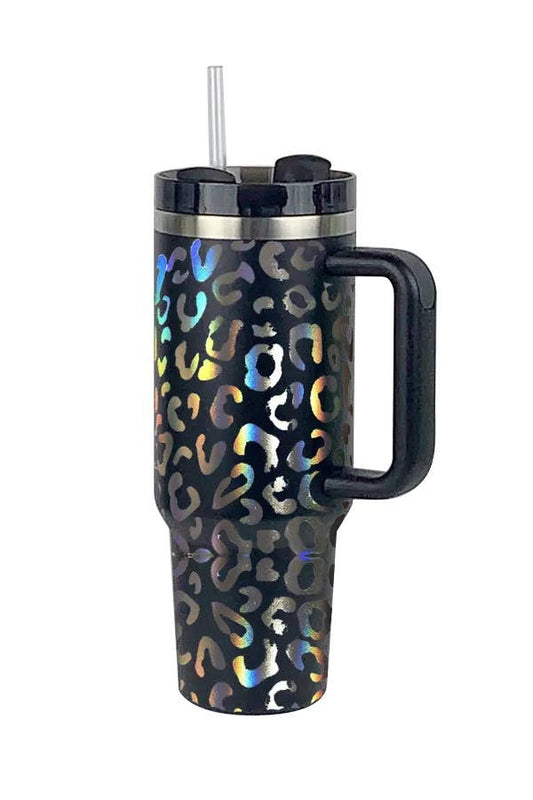 40oz STAINLESS STEEL TUMBLER ANIMAL HOLOGRAM: ANIMAL HOLO BLACK