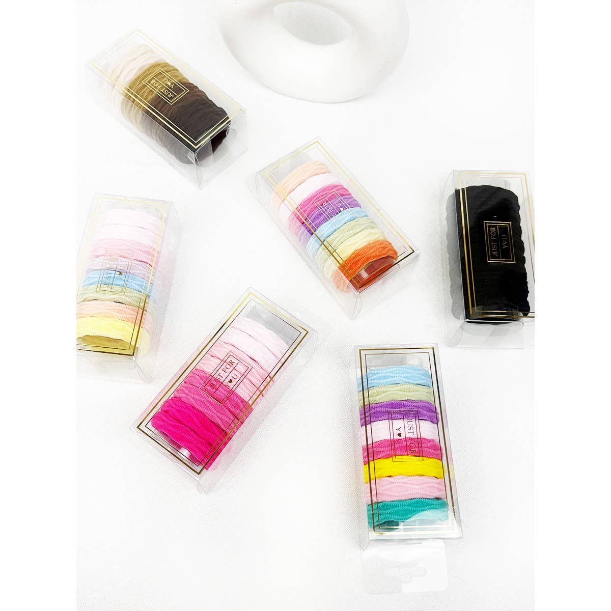 Multi Colored Textured Rolled Hair Tie Set