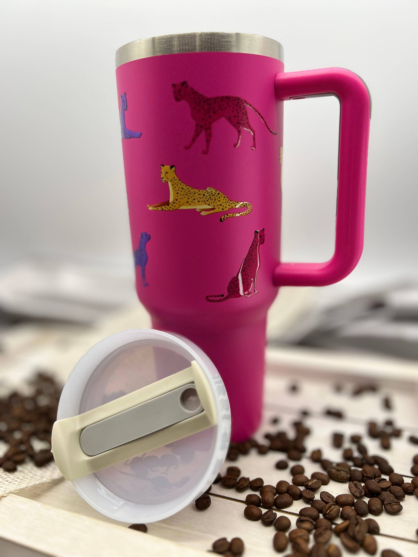 40oz STAINLESS STEEL TUMBLER CHEETAH: CHEETAH GOLD FUCHSIA