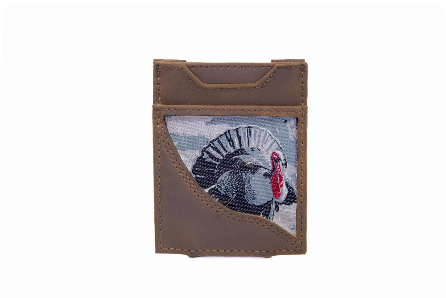 Turkey Men's Magnetic Front Pocket Woven Patch Leather Wallet.