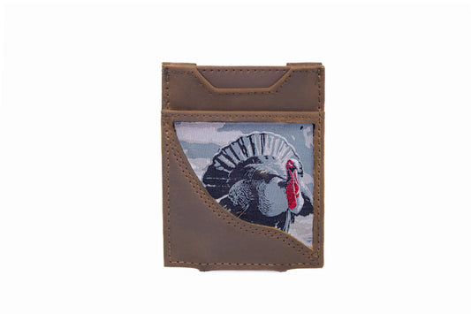 Turkey Men's Magnetic Front Pocket Woven Patch Leather Wallet.