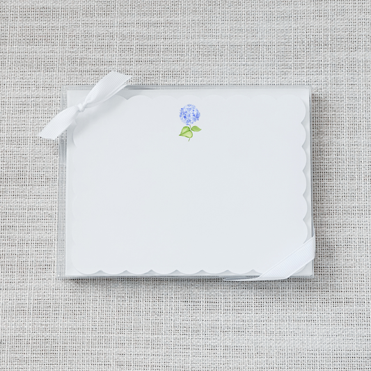 Blue Hydrangea Scallop Flat Notecard - Set of 15